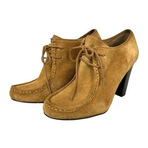 Lauren Ralph Lauren Lace up Heeled Ankle Booties  Women's 8B  Tan Suede Y2K